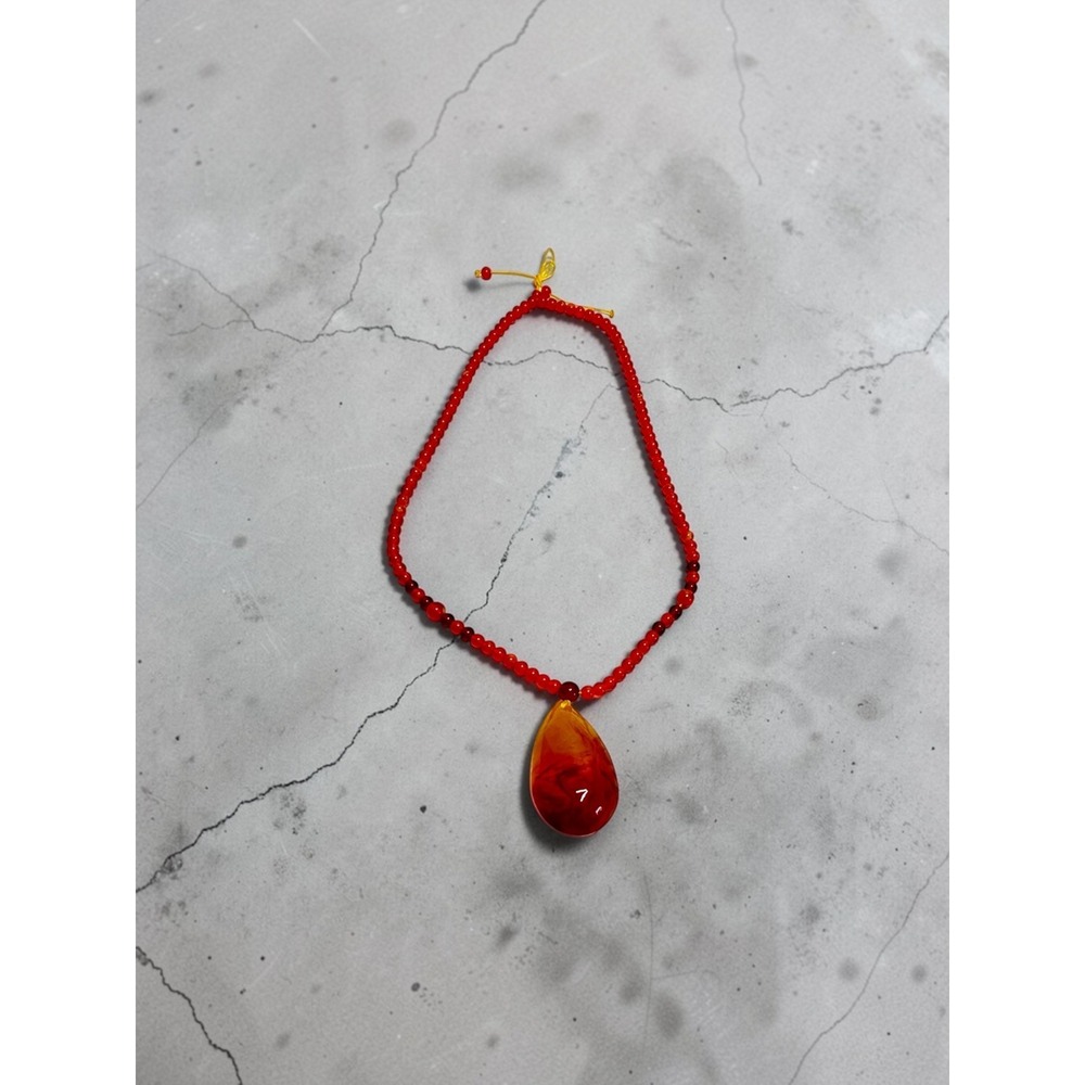 Beaded‎ Orange Necklace and Pendant Faux Amber Teardrop Boho
